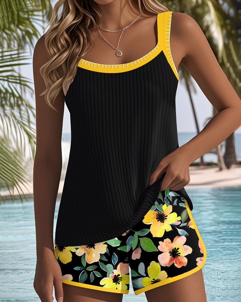 Federica - Striped Tankini Set with Shorts