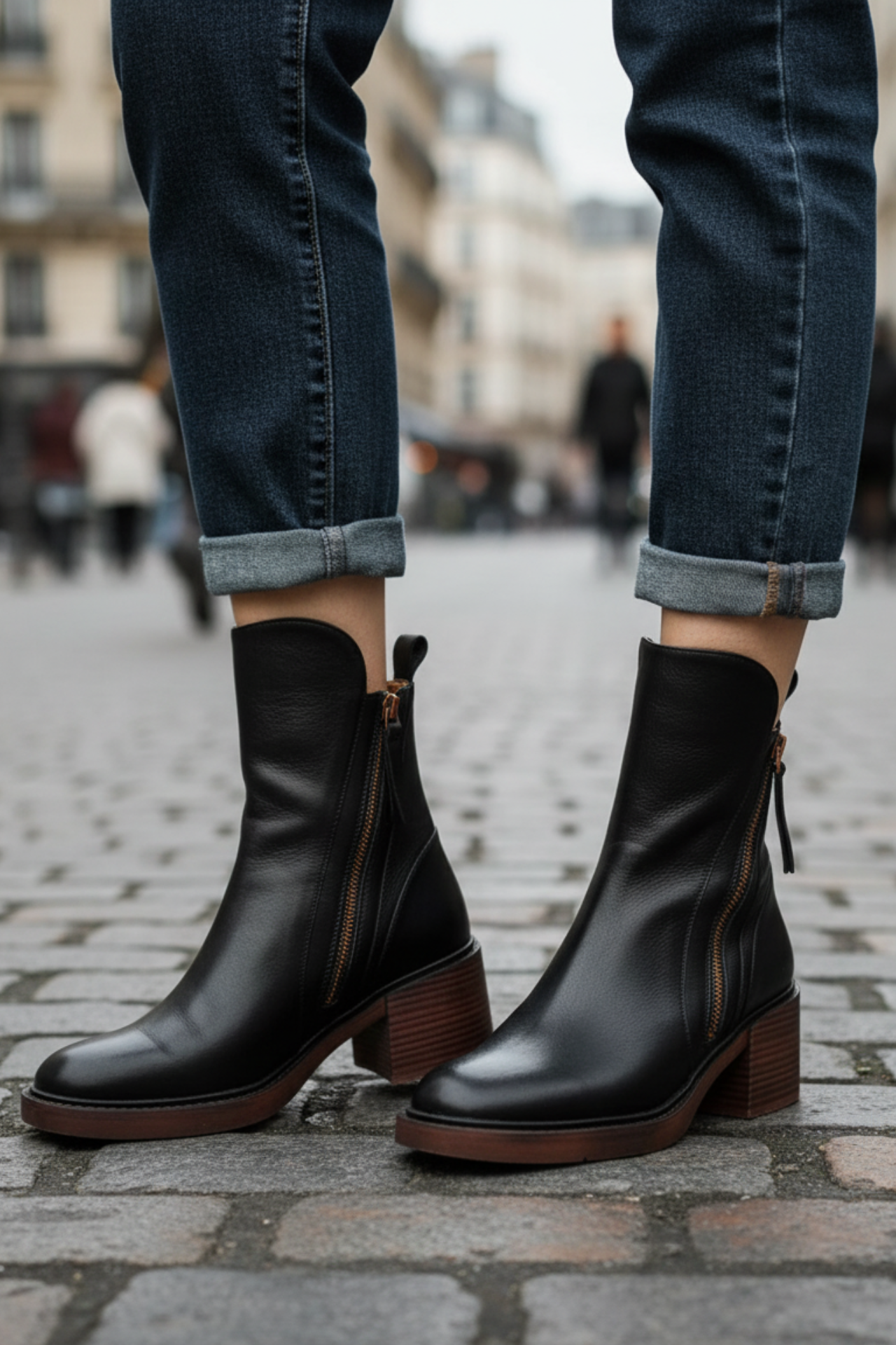 Marcel™ | Black Leather Ankle Boots with Comfortable Heel