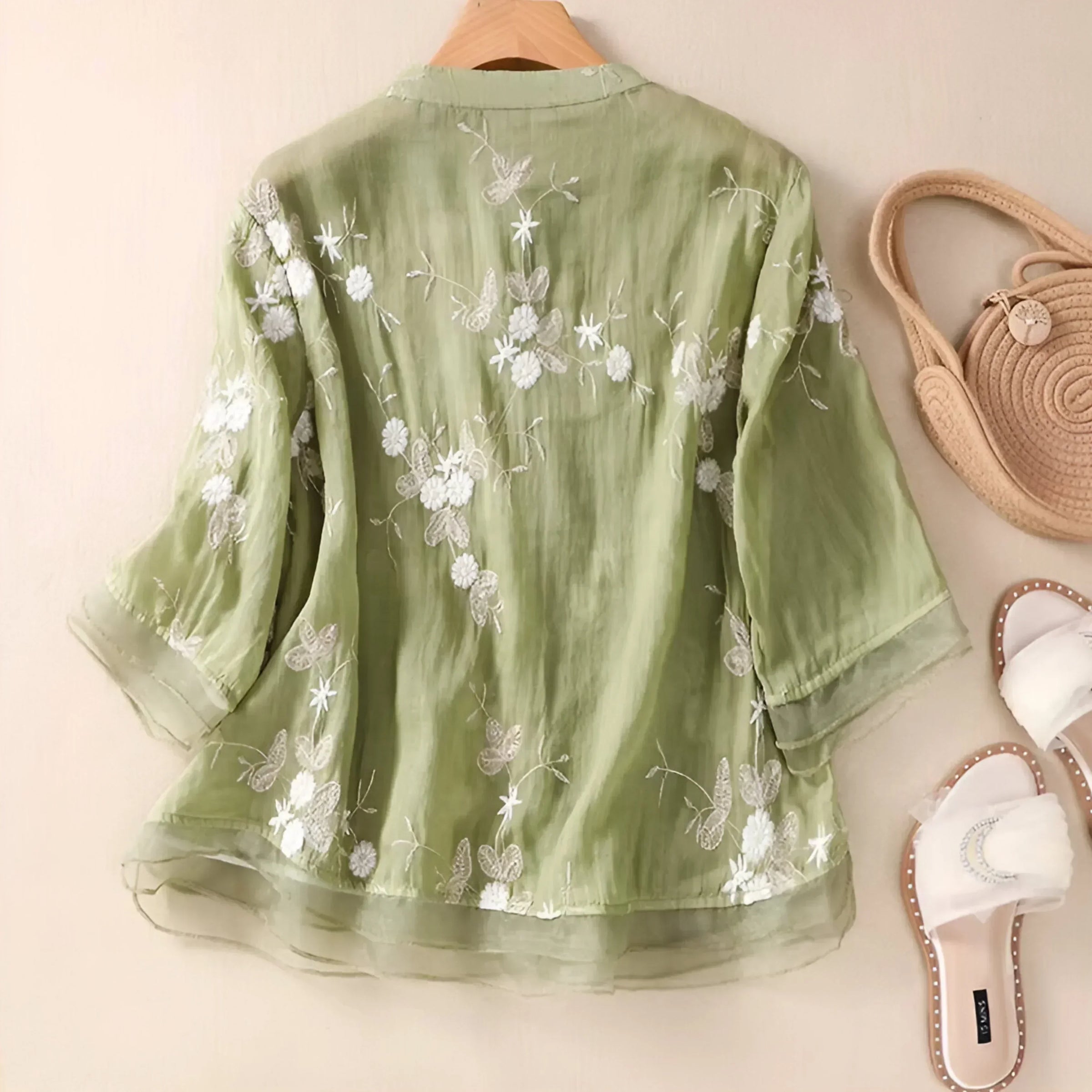 Peyton - Cotton Top with Embroidered Flowers