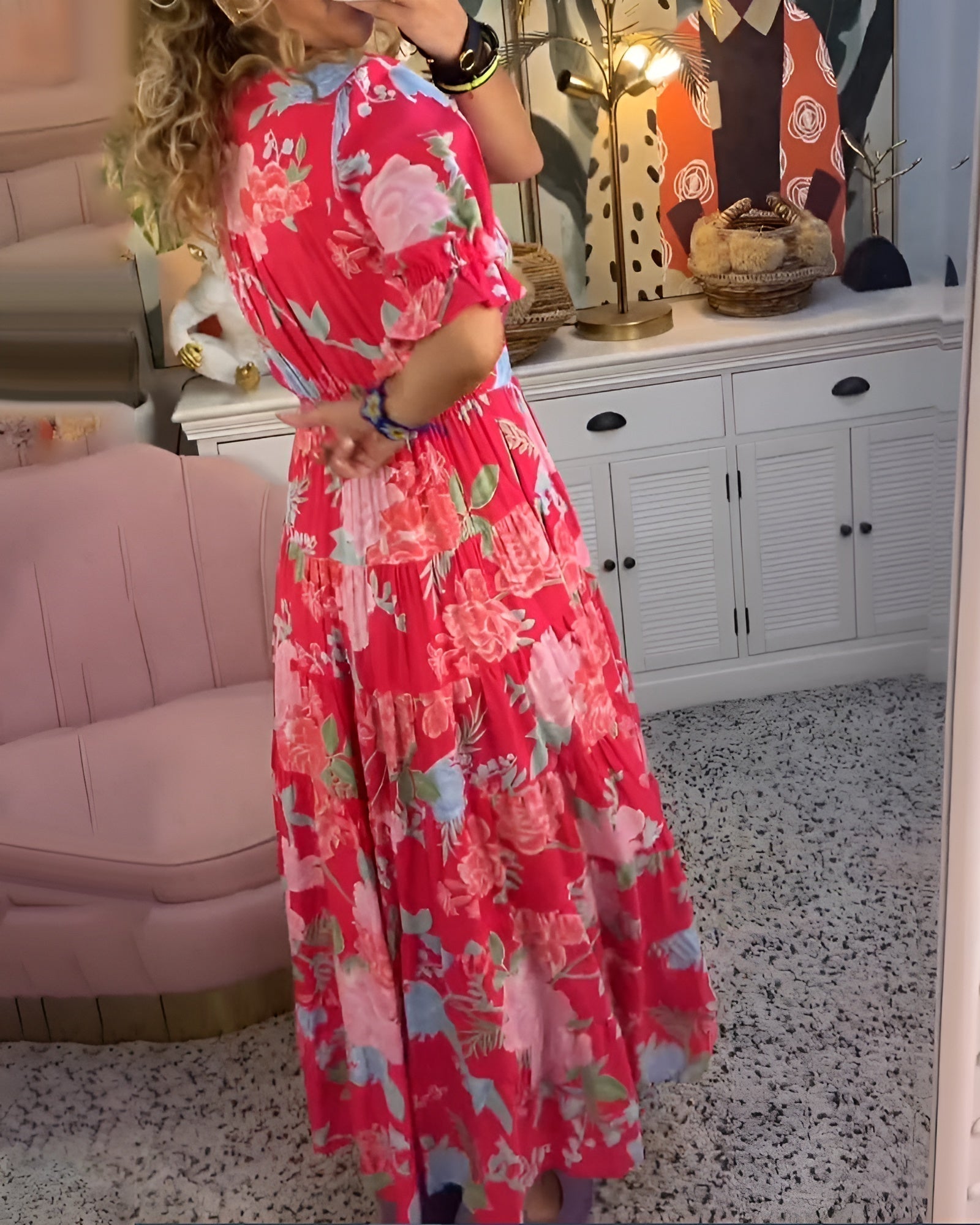 Carine | Floral Dress with V-neck and Pockets