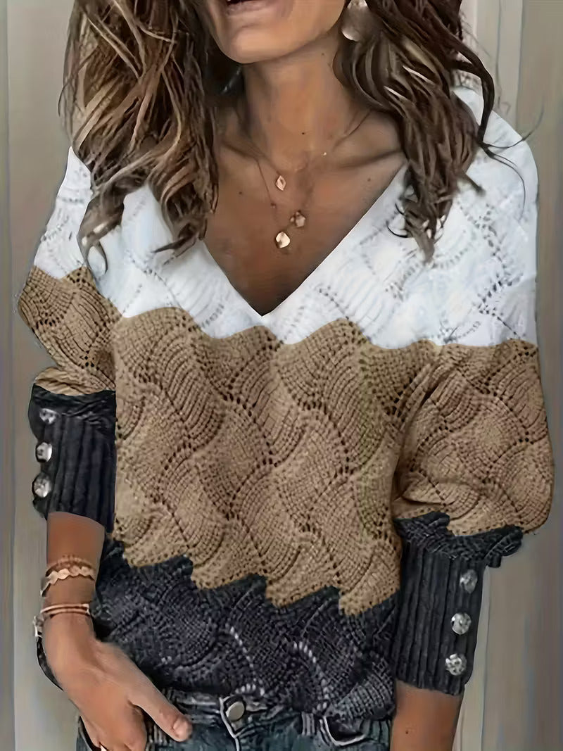 Sinara - Elegant V-Neck Long Sleeve Sweater