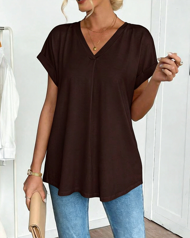 Short Sleeve Solid Color Patchwork Tee