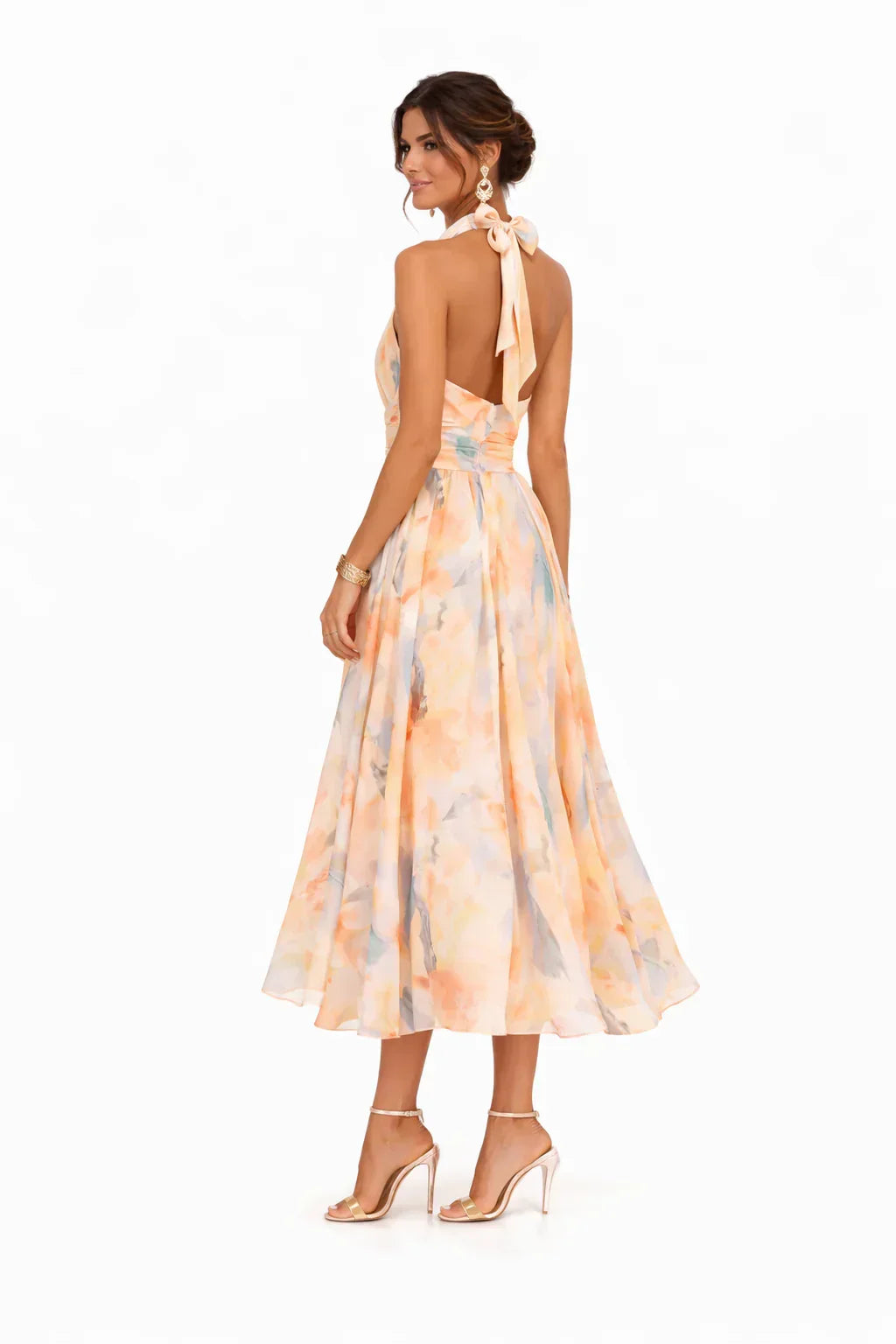 Esther | Halter Neck Dress with Watercolor Print