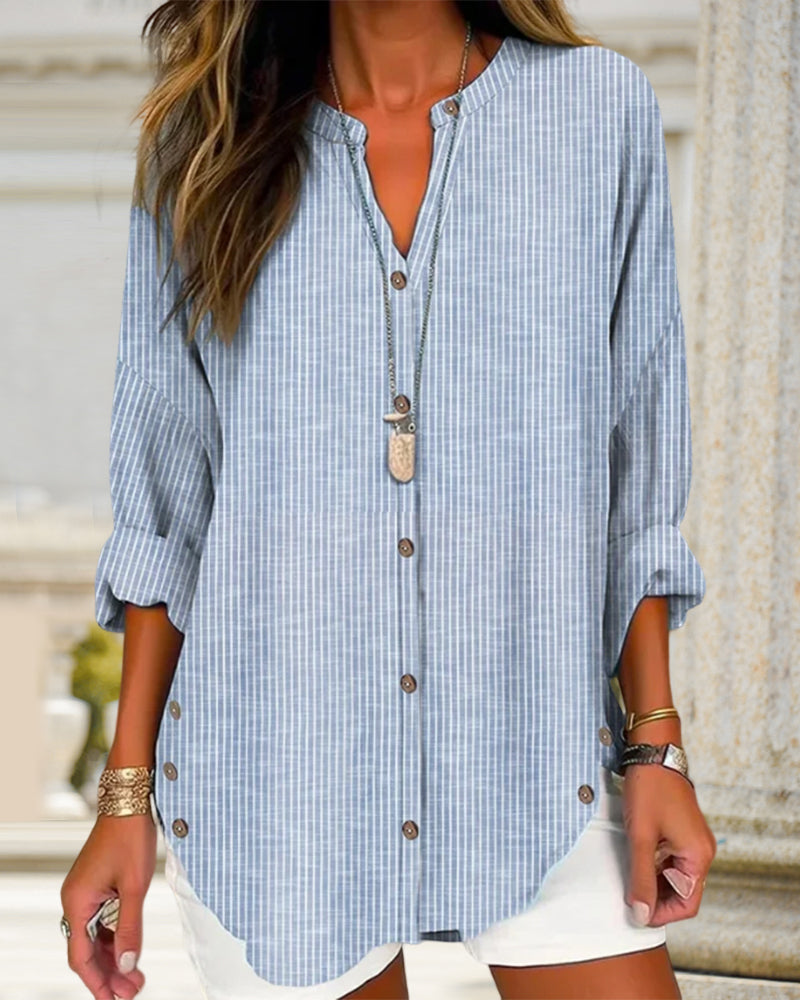 Isabella | Women’s Relaed Striped Button Blouse