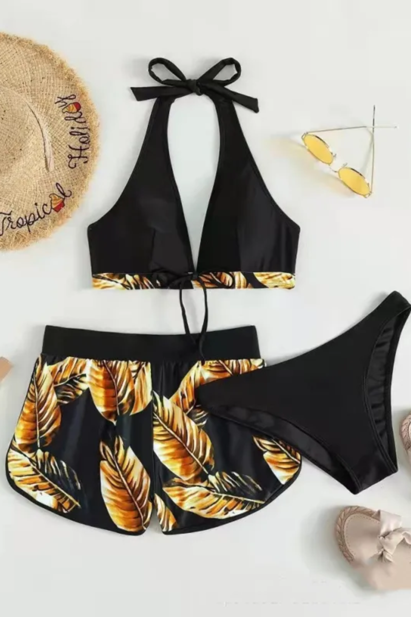 Ava | 3-Piece Leaf Print Bikini Set for Women