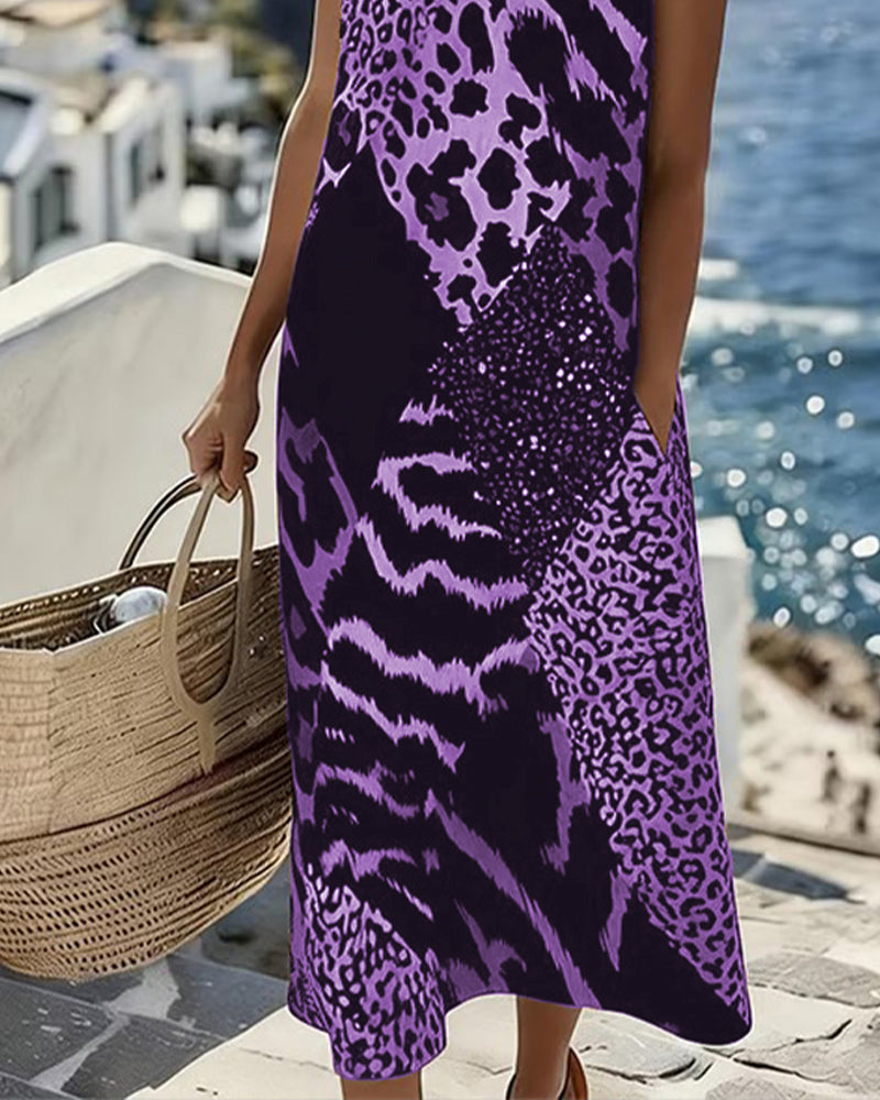 Leopard Print Patchwork Sleeveless Maxi Dress