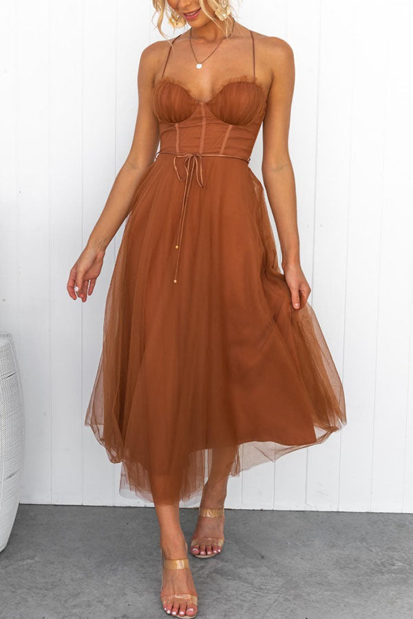 Elegant Long Dress with Bustier - Flowing Ceremony Dress