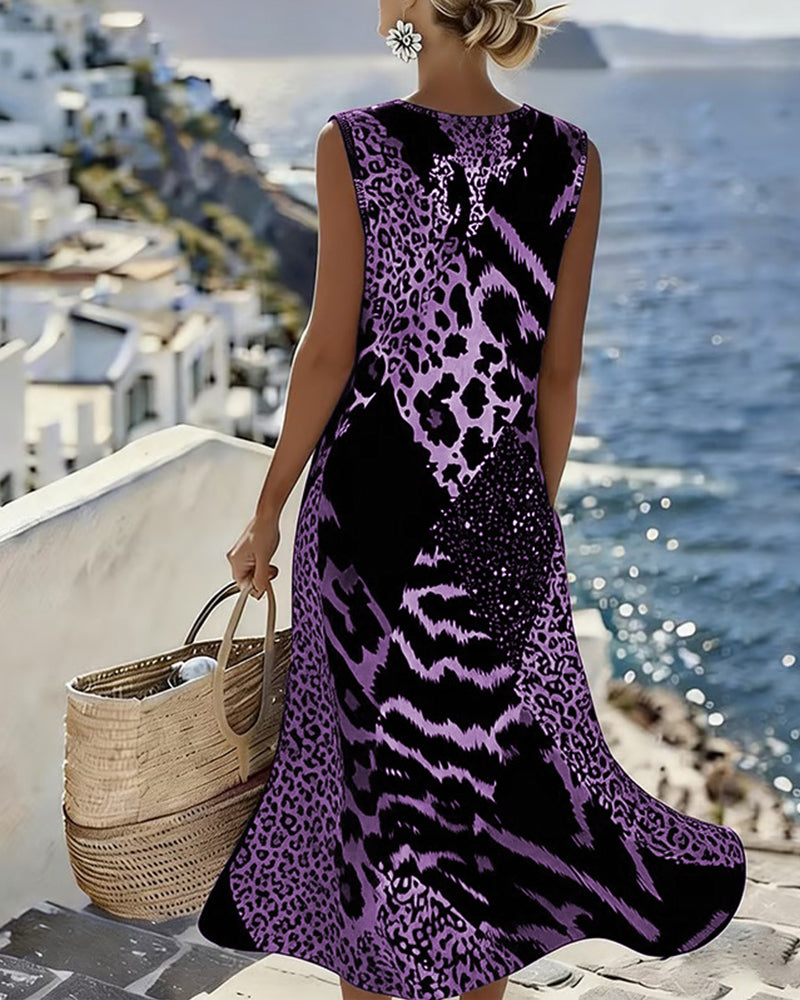Leopard Print Patchwork Sleeveless Maxi Dress