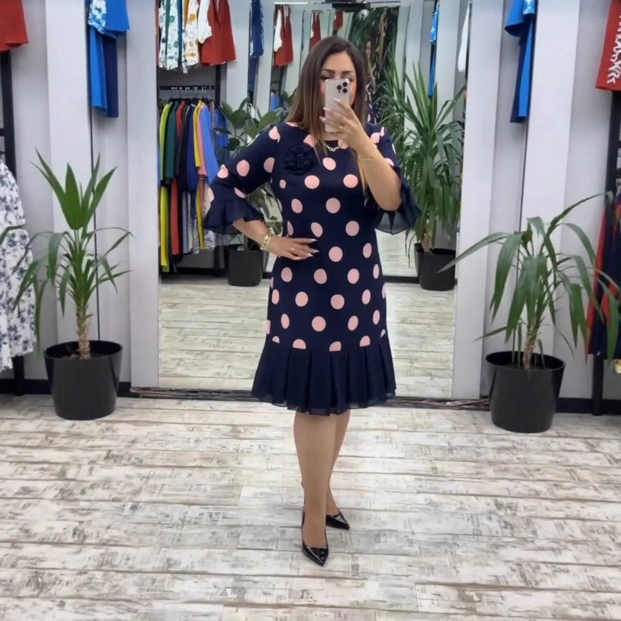 Palerine™ | Pleated Polka Dot Dress