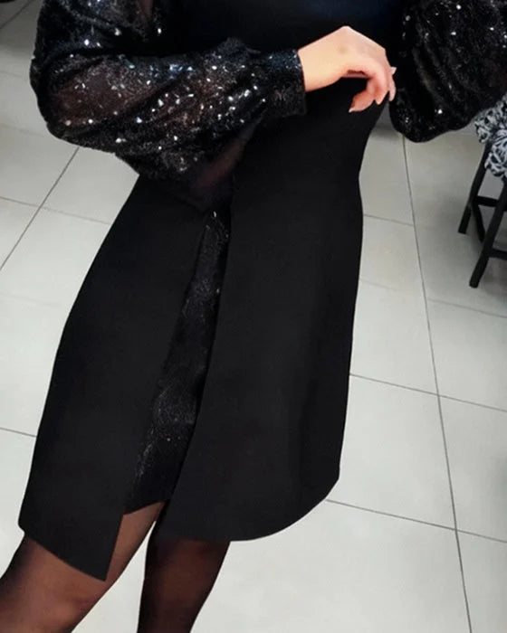 Iwona™ | Elegant Dress with Shiny Puffy Sleeves