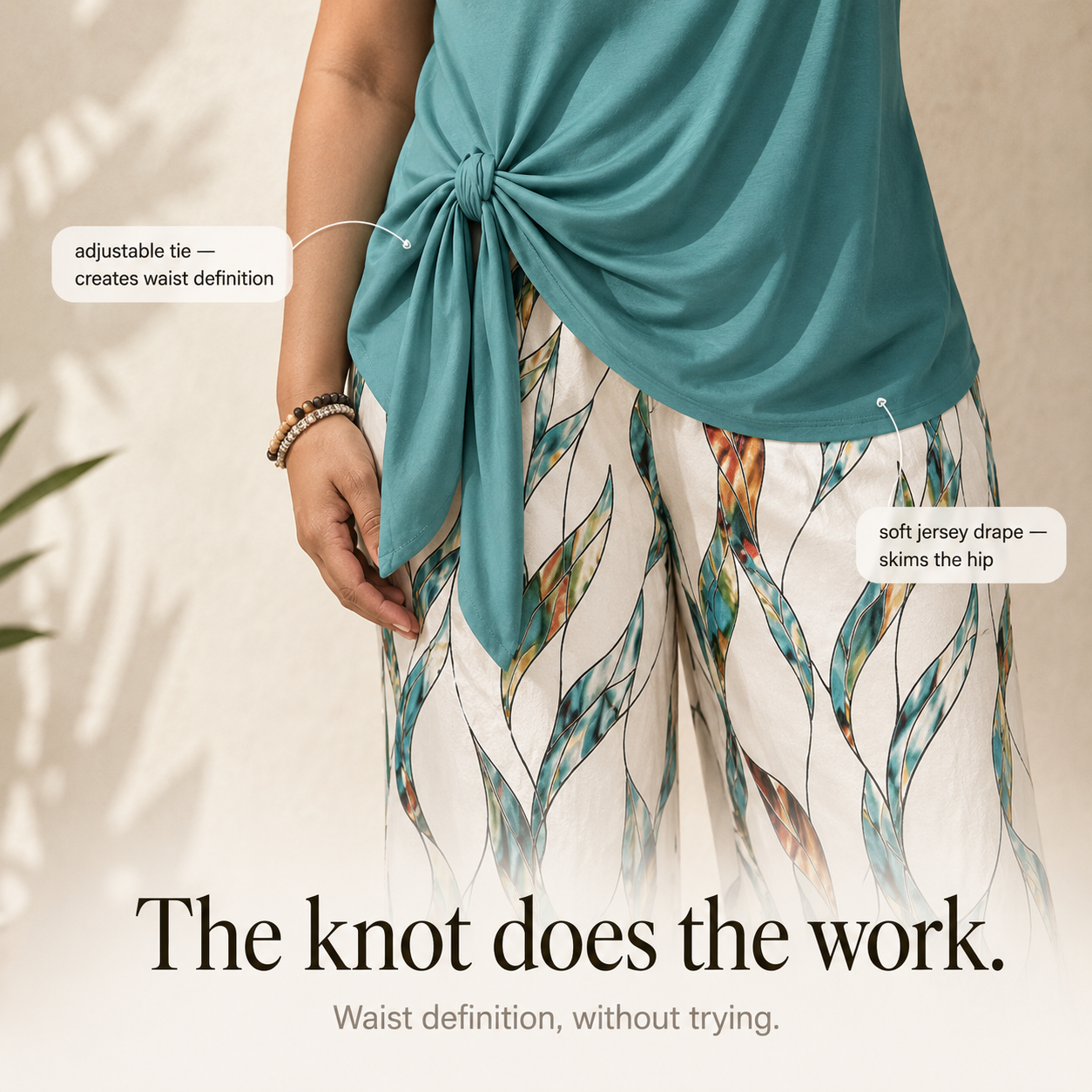 Lunaria – Women's Side-Tie Top & Wide-Leg Leaf-Print Pants Set
