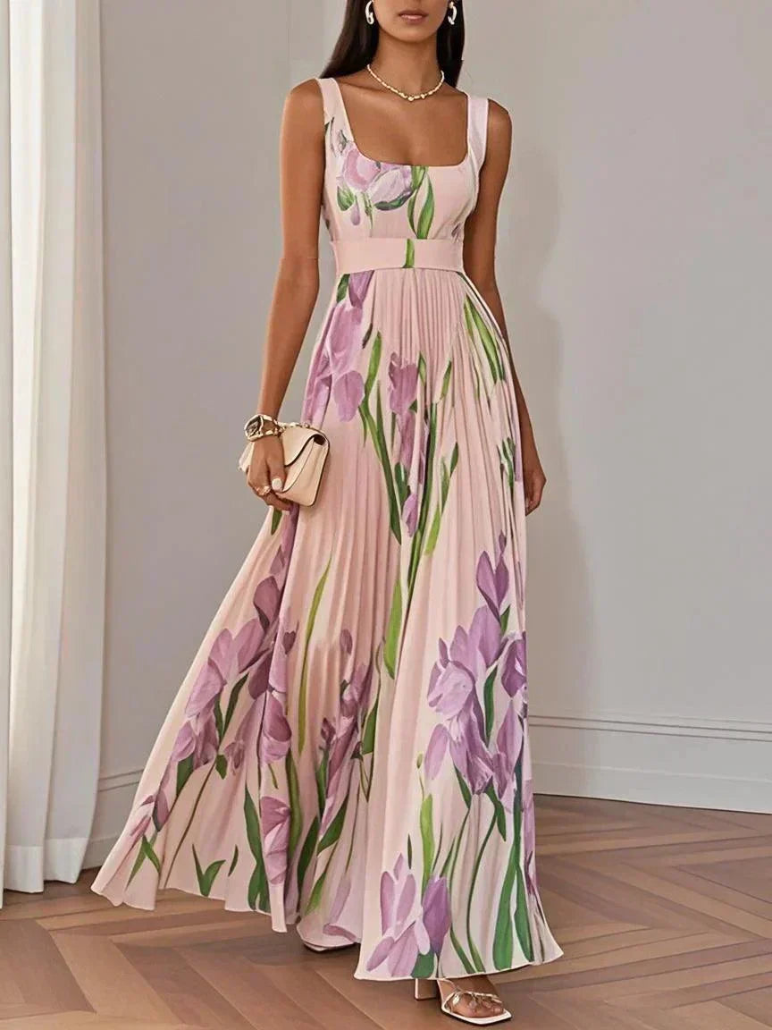 Pleated Long Dress in Mousseline - Timeless Elegance