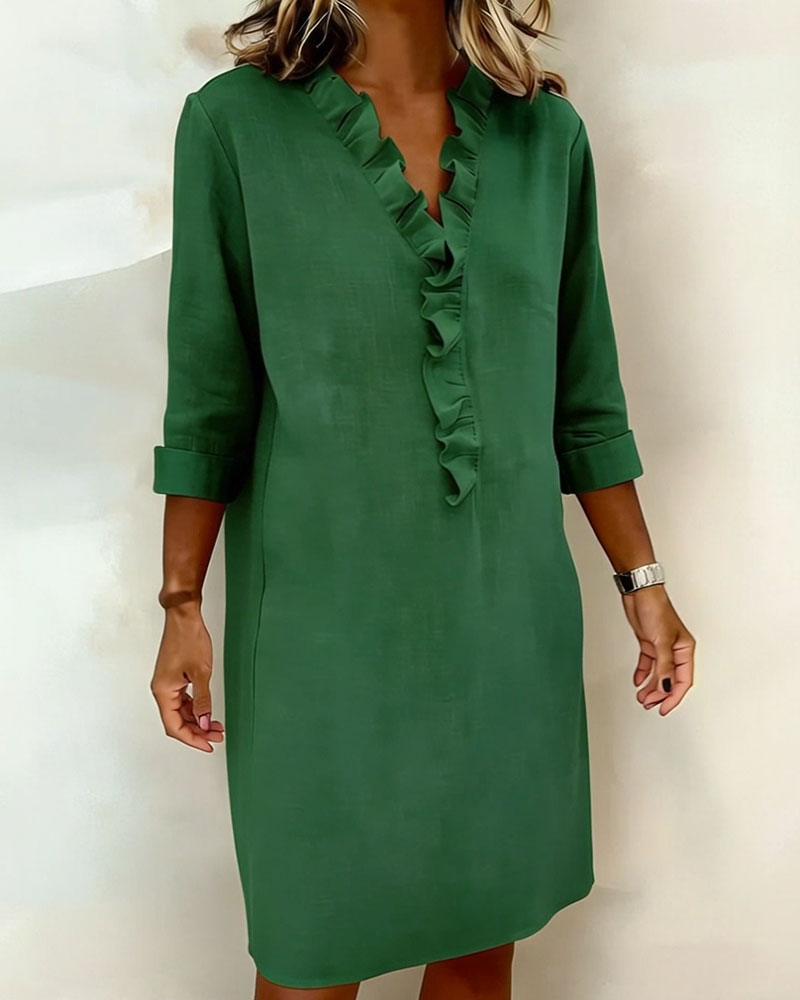 V-Neck Ruffled Dress
