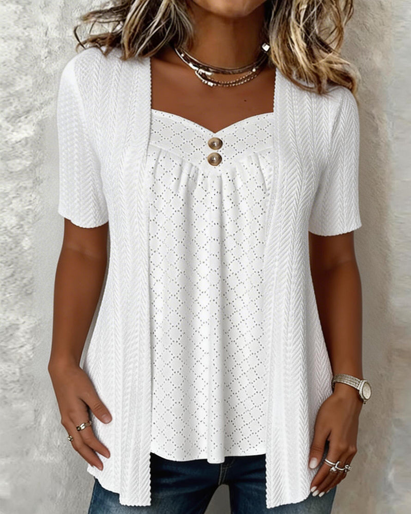 Shilina - Square Cut-Out Patchwork Blouse