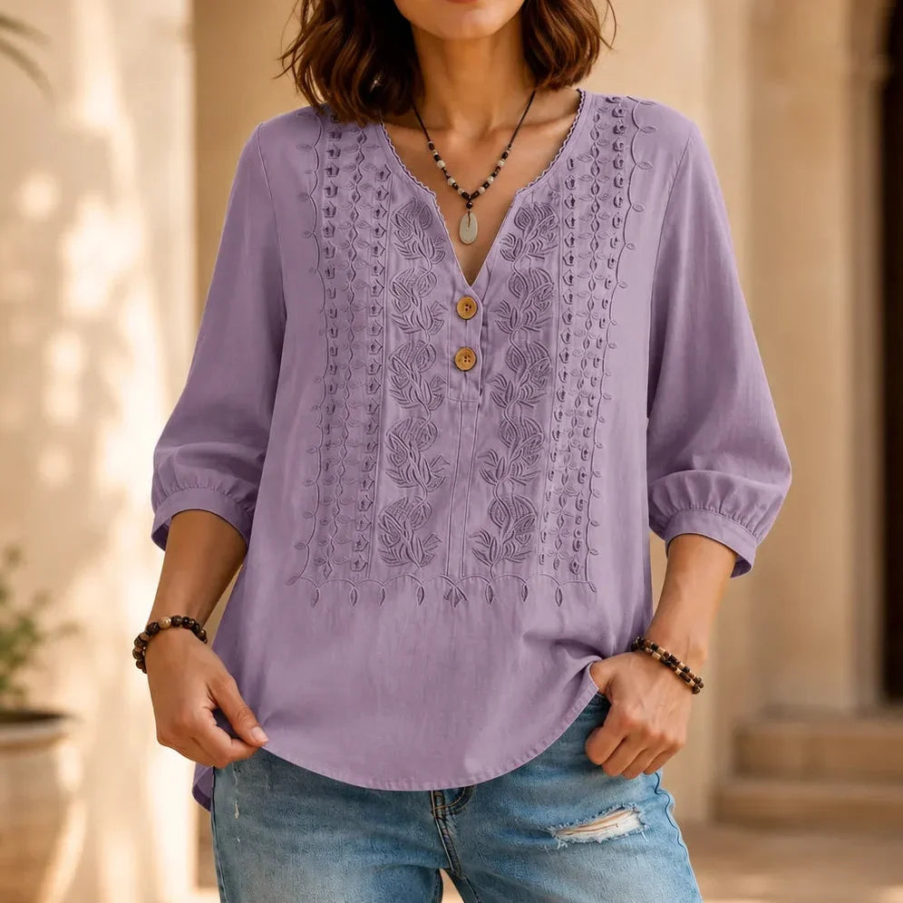 Florenza – V-Neck Blouse with Buttons