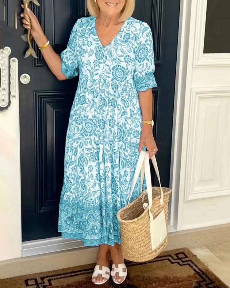 Tallis | Floral Viscose Dress with V-Neck
