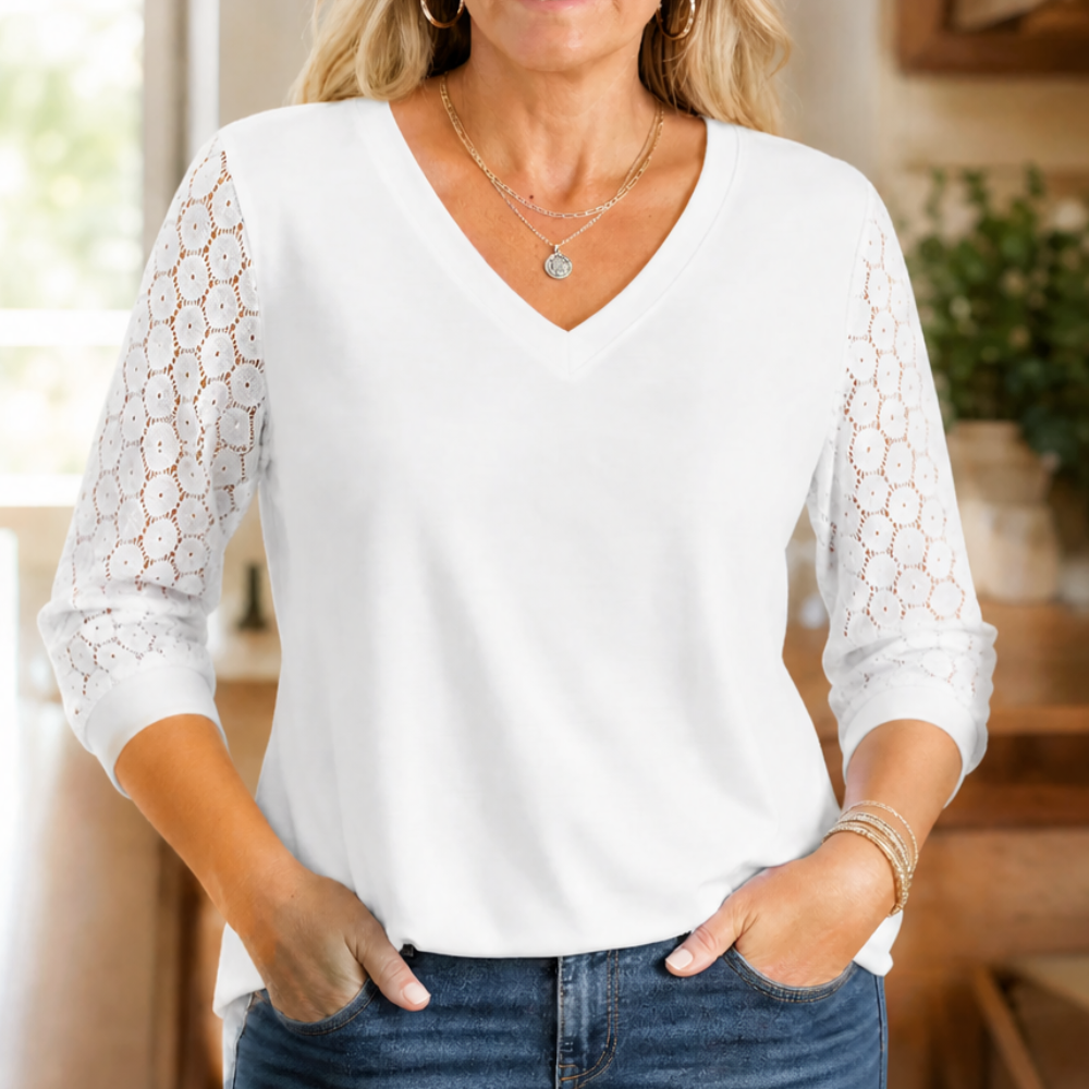Lumeya – Crochet Lace Sleeve V-Neck Top