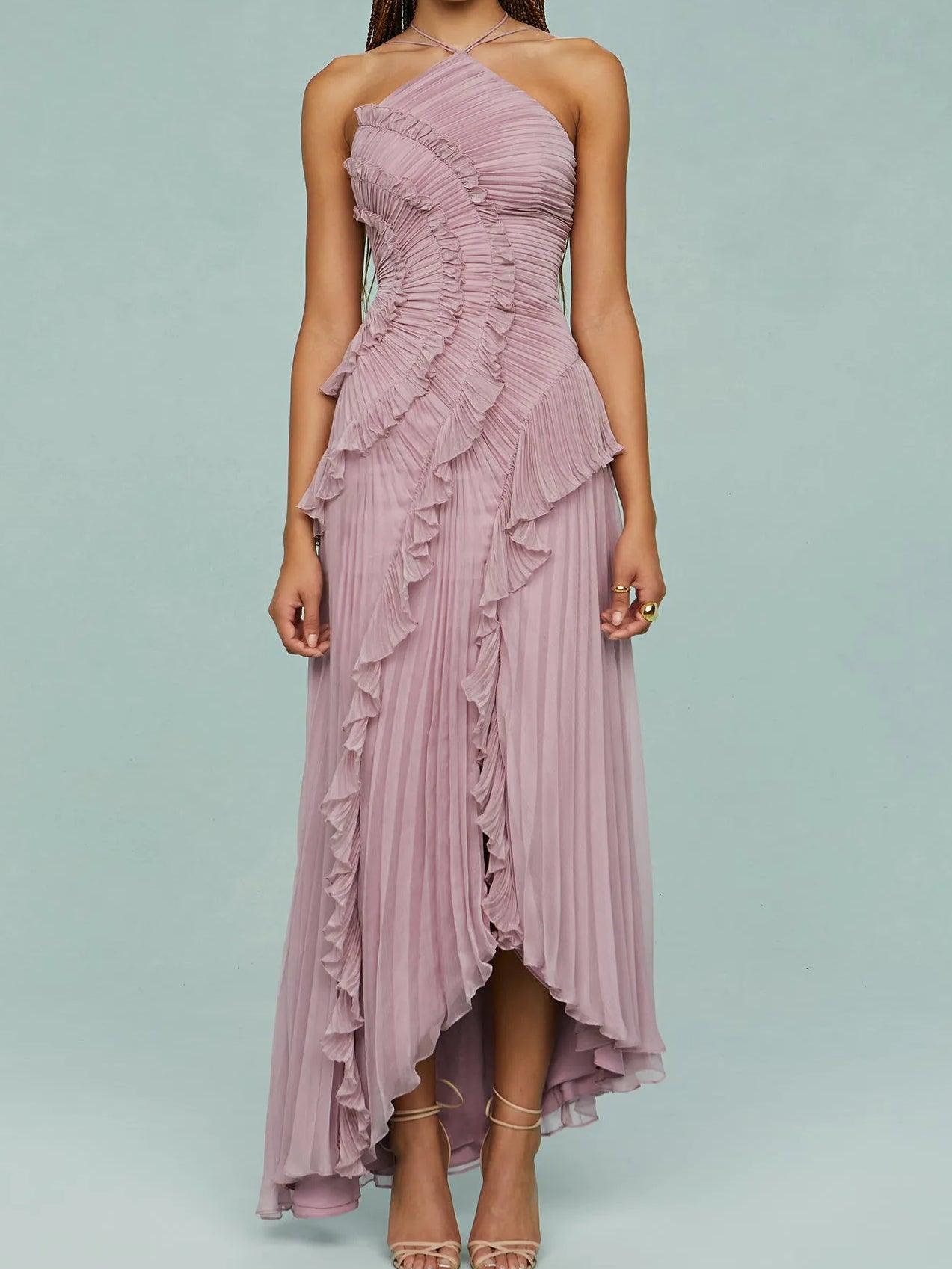 Ruth | Pleated Suspender Long Dress With Slits Dress