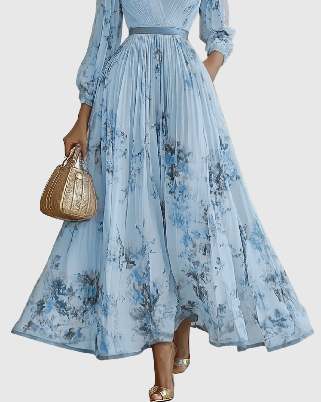 Elegant Long Pleated Dress Rowella - Maxi Fluid Dress for Women