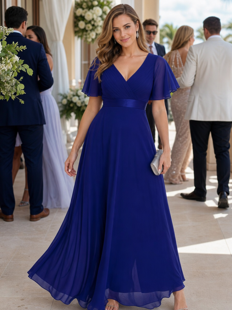 Mige | Short Flutter Sleeve Defined Waist Maxi Dress