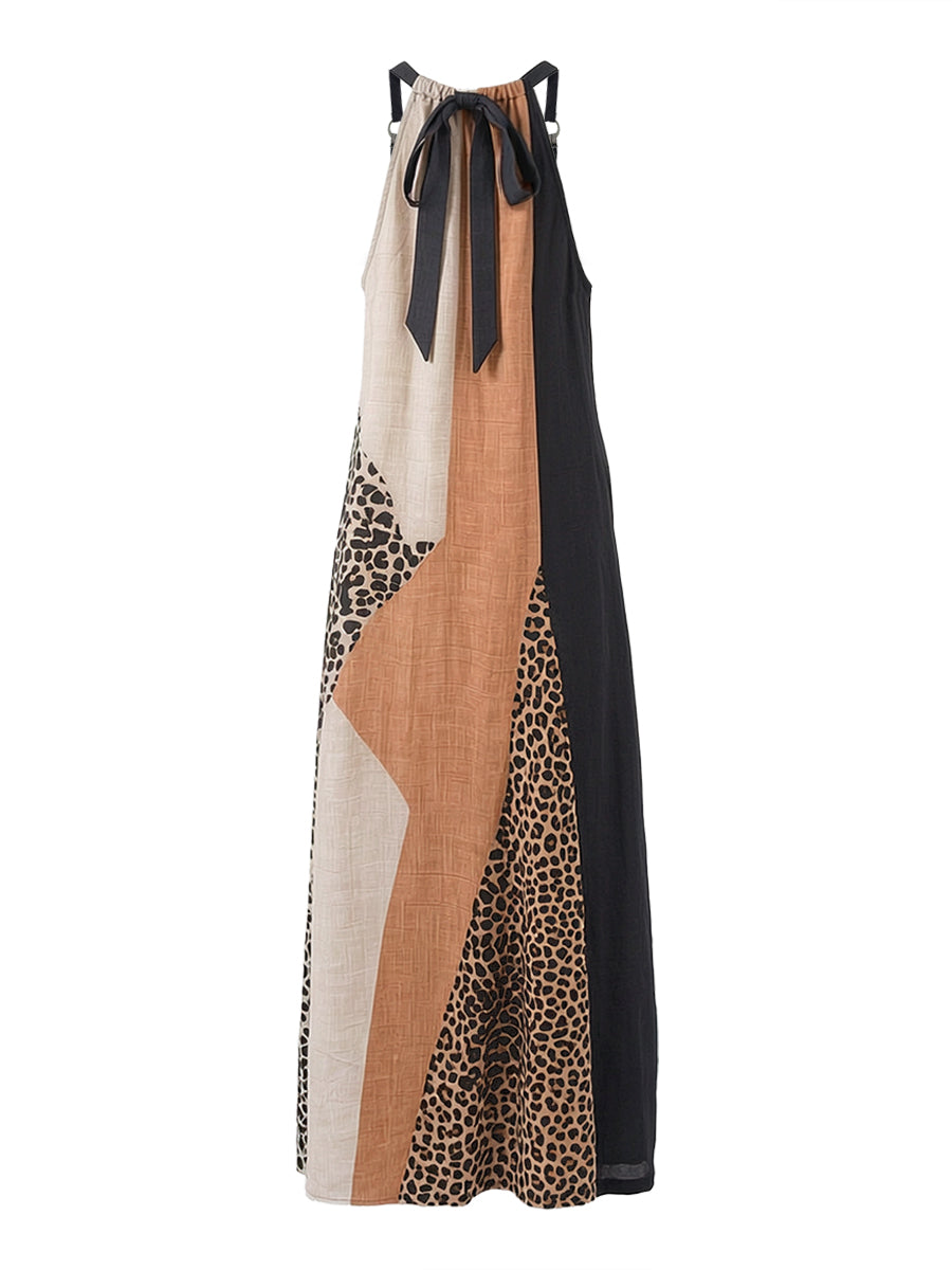 Terina - Long Dress with Leopard Print Panels