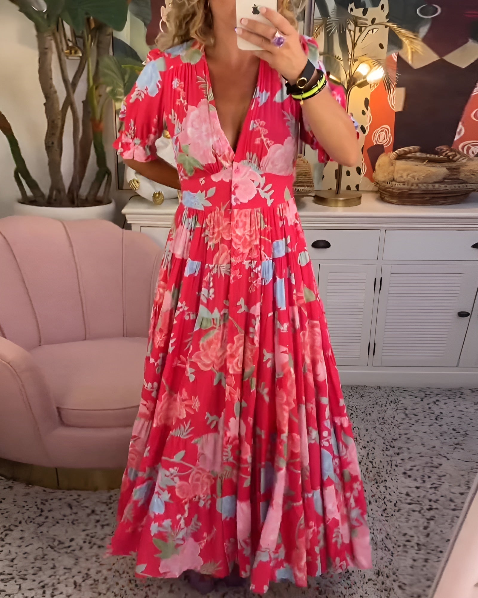 Carine | Floral Dress with V-neck and Pockets