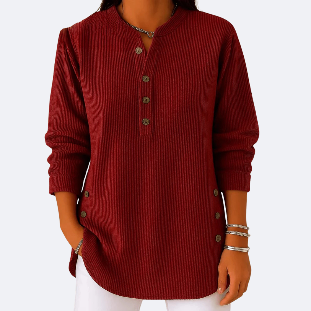 ELENA - Soft Ribbed Top with Side Buttons