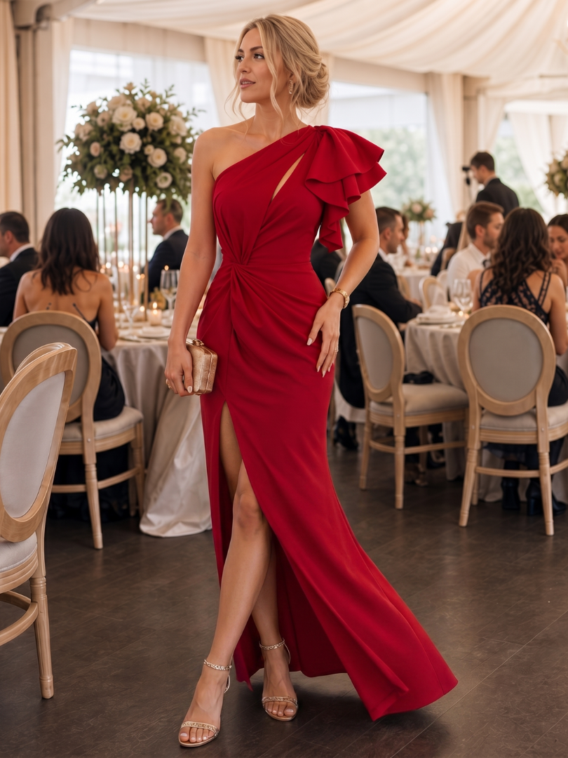 Aurette | One Shoulder Draped Bodice Midi Dress