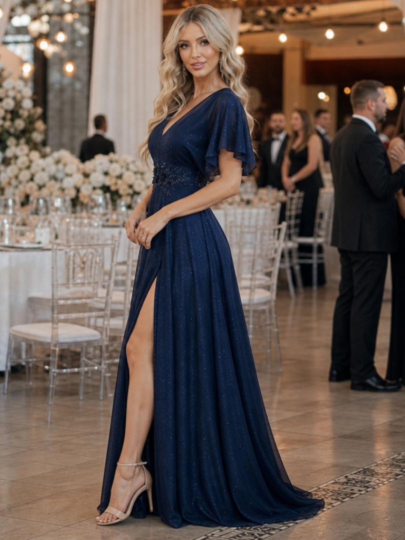 Orelia | Short Sleeve V Neck Flowing Maxi Dress