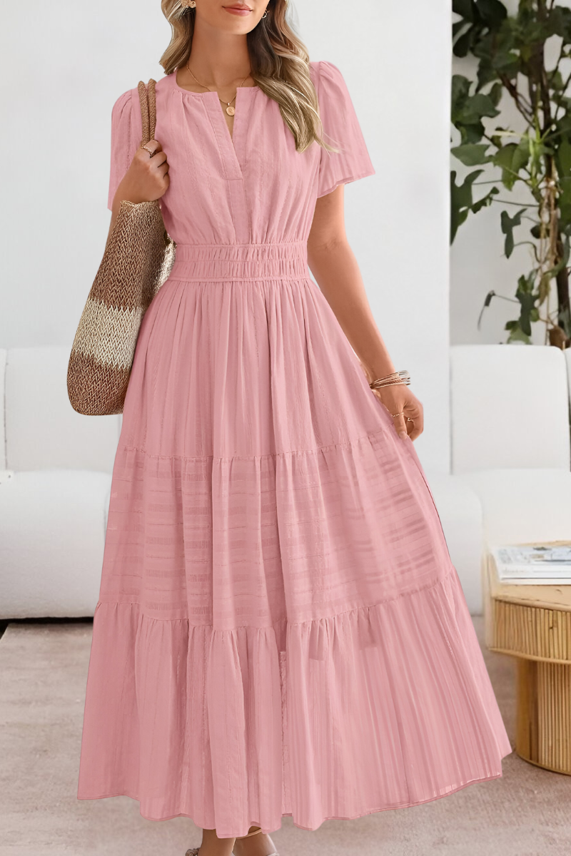 Eleanor | Women's Boho Short Sleeve Smocked Midi Dress
