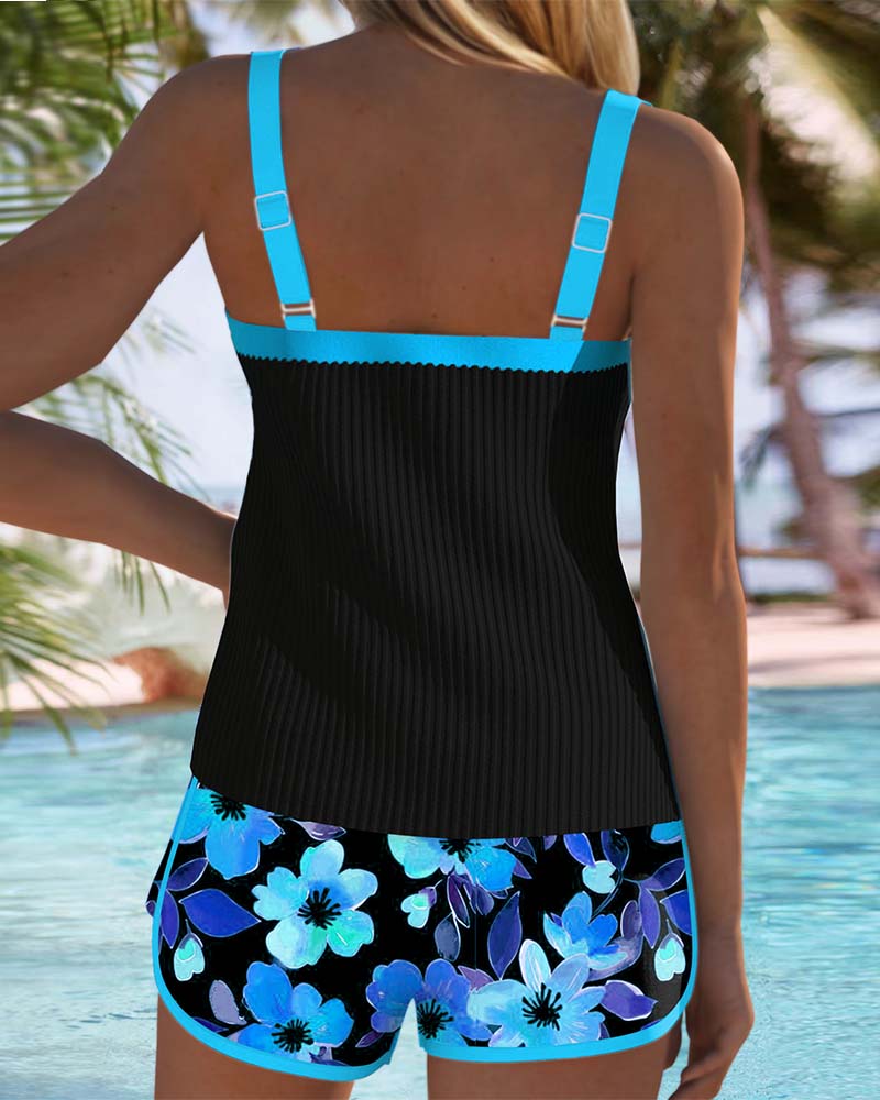 Federica - Striped Tankini Set with Shorts