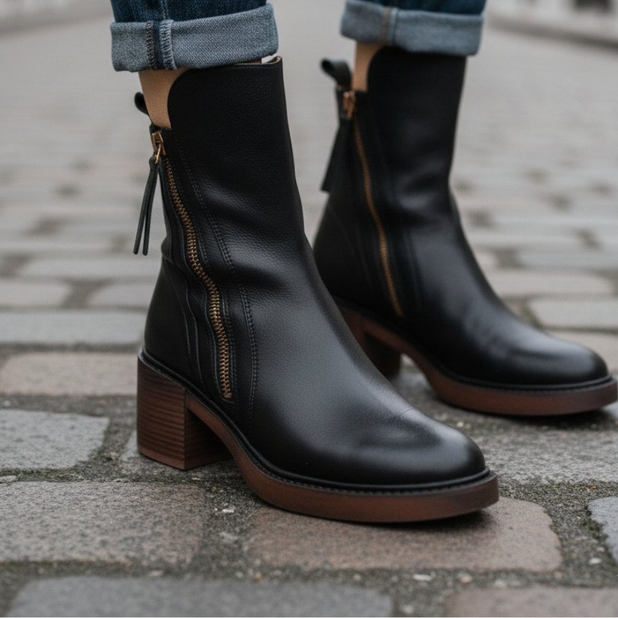 Marcel™ | Black Leather Ankle Boots with Comfortable Heel