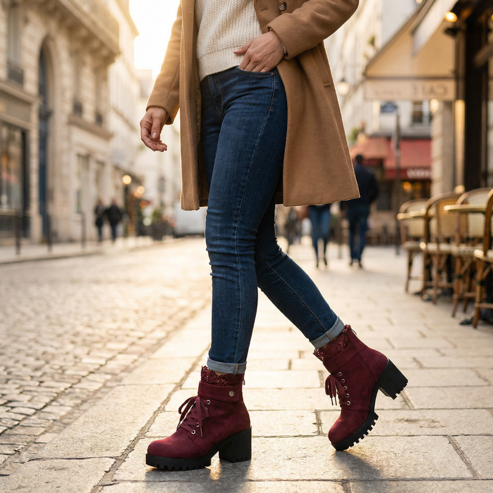 Lacelle - Romantic Lace Trim Suede Ankle Boots