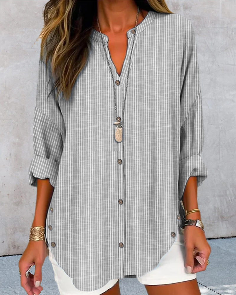 Isabella | Women’s Relaed Striped Button Blouse