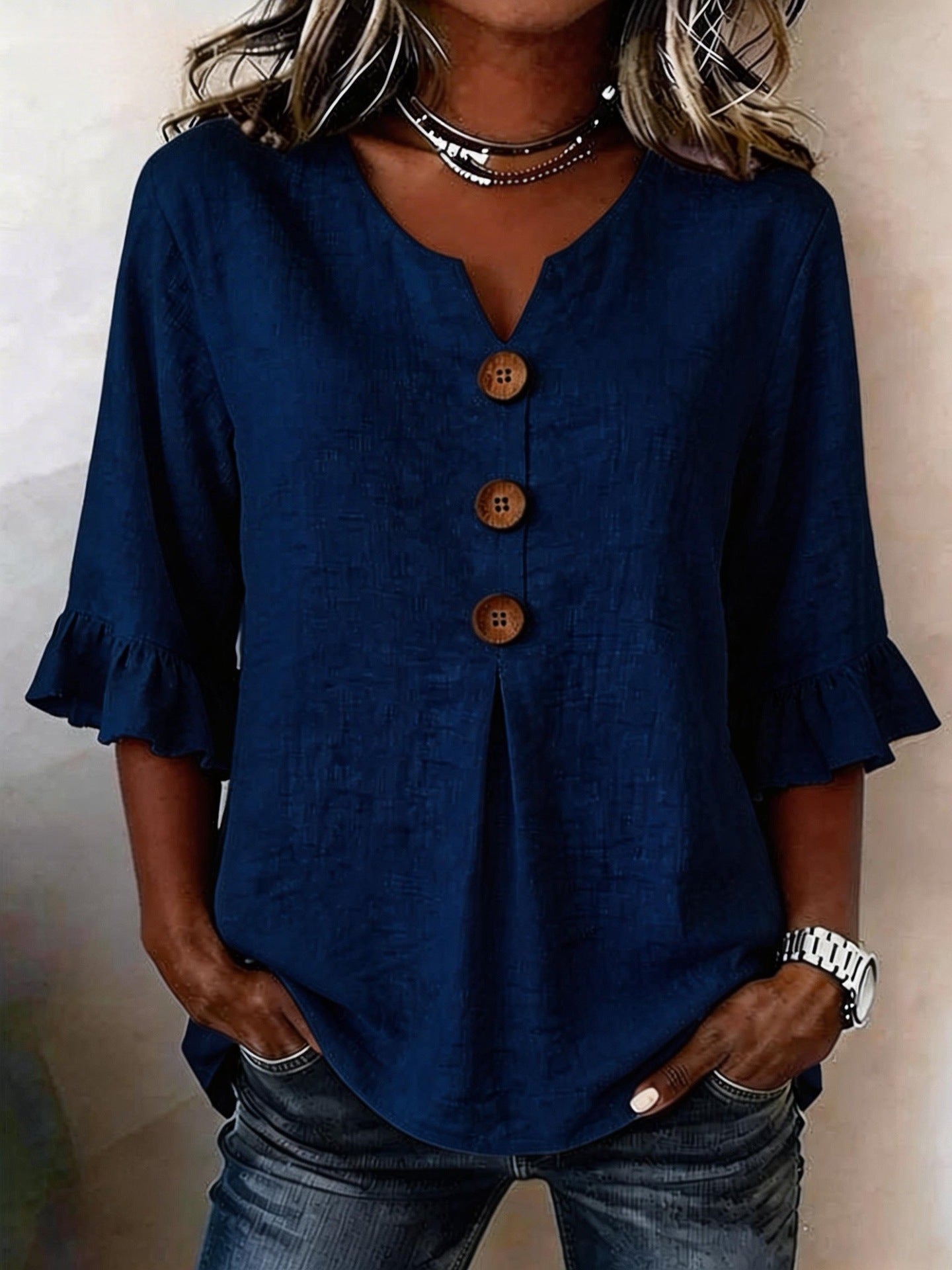 Stefania™ | Blouse with Buttons & Ruffles