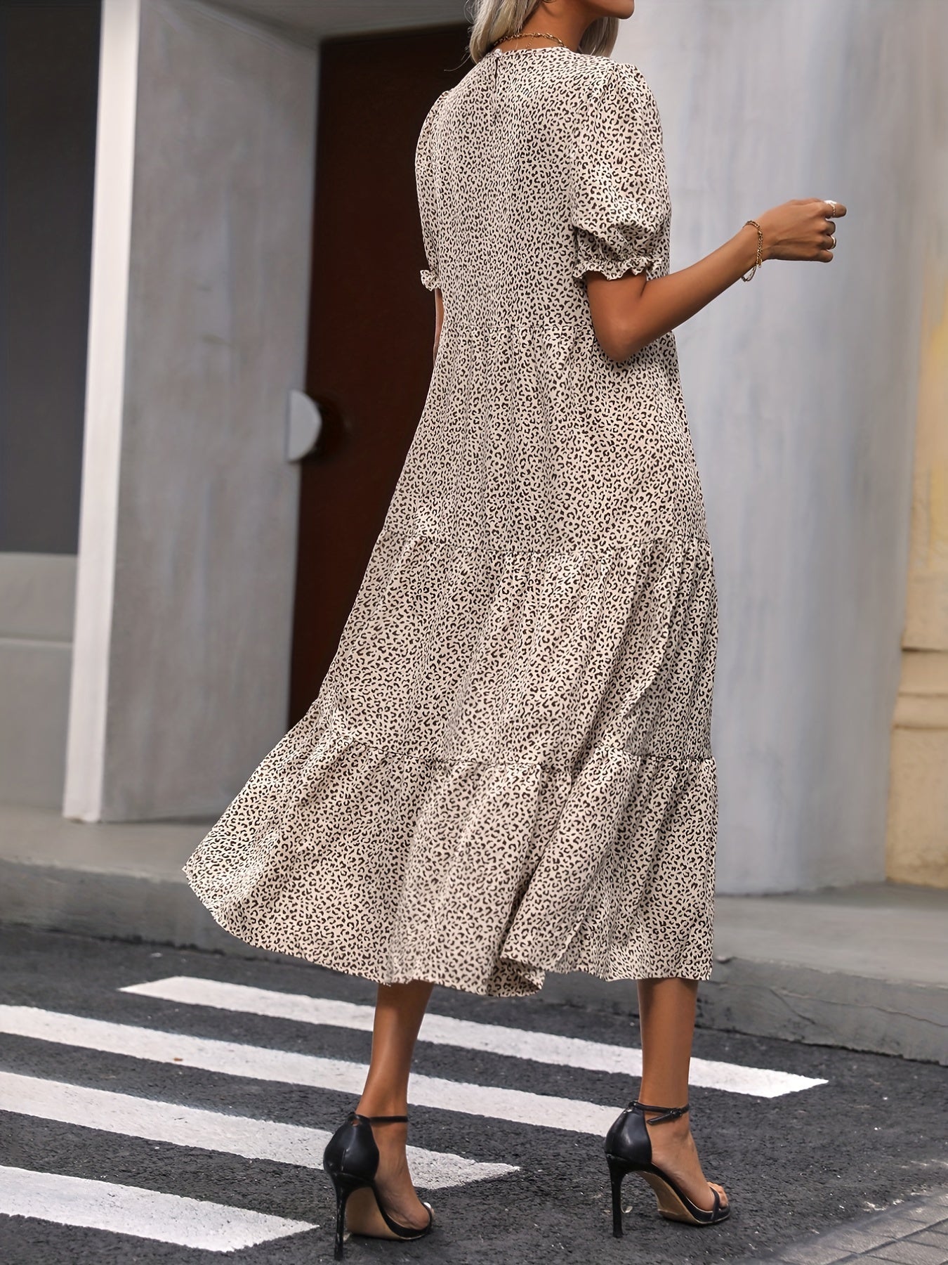 Long Dress for Women - Round Neck with Elegant Ruffled Details