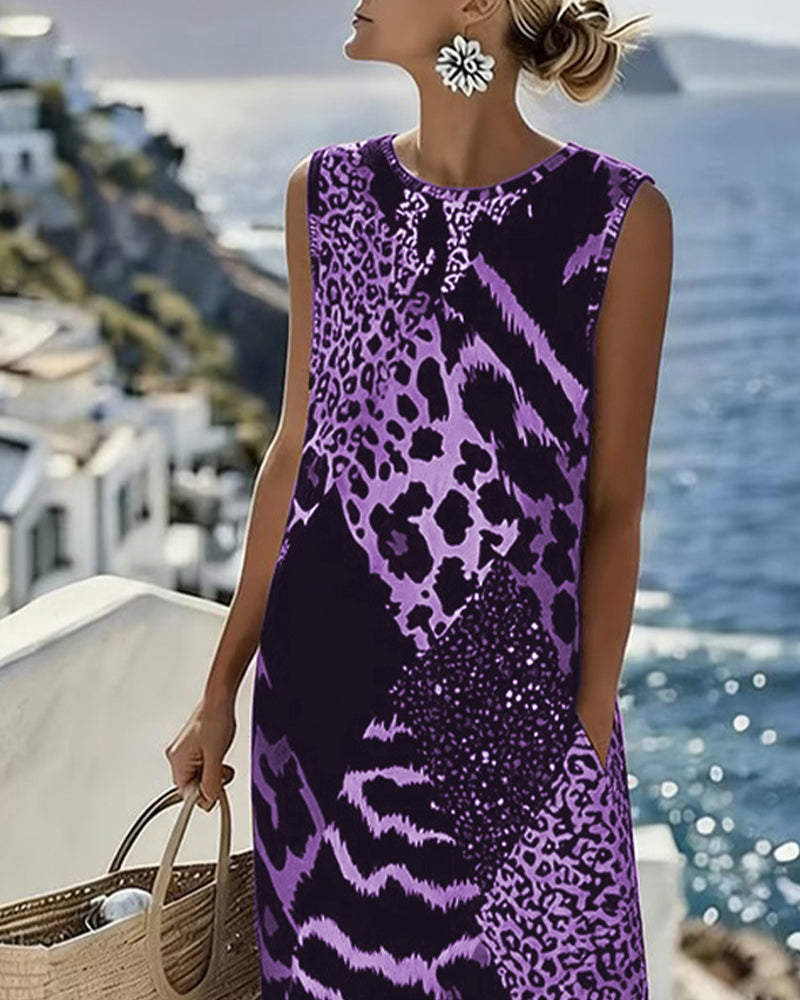 Leopard Print Patchwork Sleeveless Maxi Dress