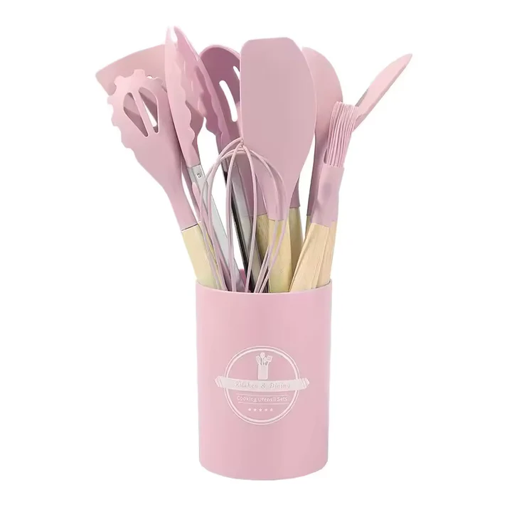 Culinara – 12 Piece Silicone Kitchen Set with Wooden Handles