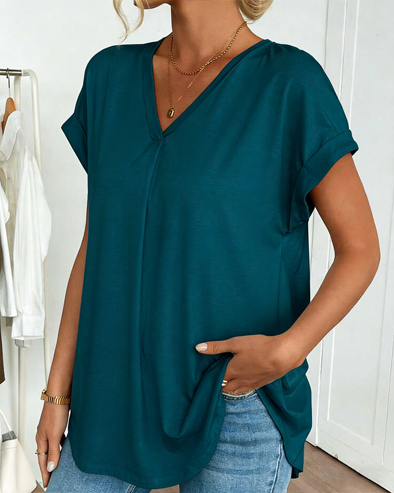 Short Sleeve Solid Color Patchwork Tee