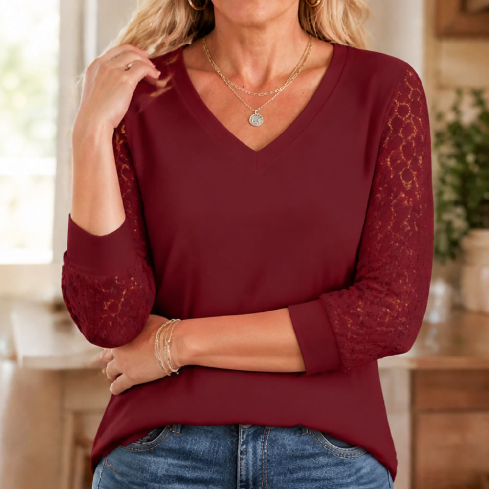Lumeya – Crochet Lace Sleeve V-Neck Top