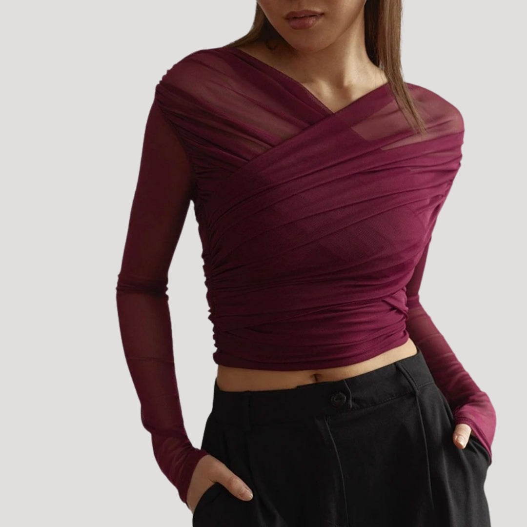 Claire | Women’s Spring Sheer Wrap Long-Sleeve Top