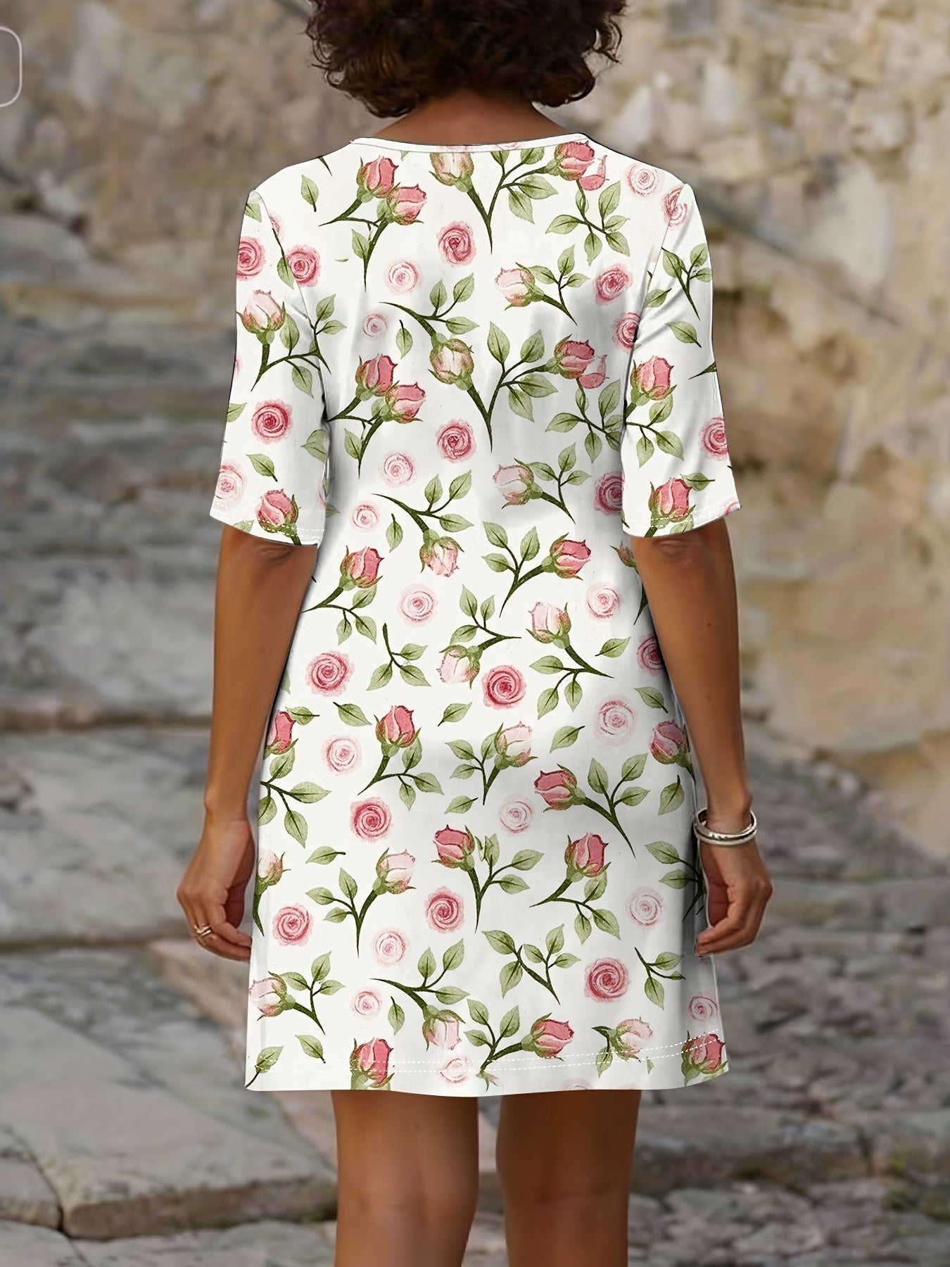 SHIRLEY | Rose Print V-Neck Dress