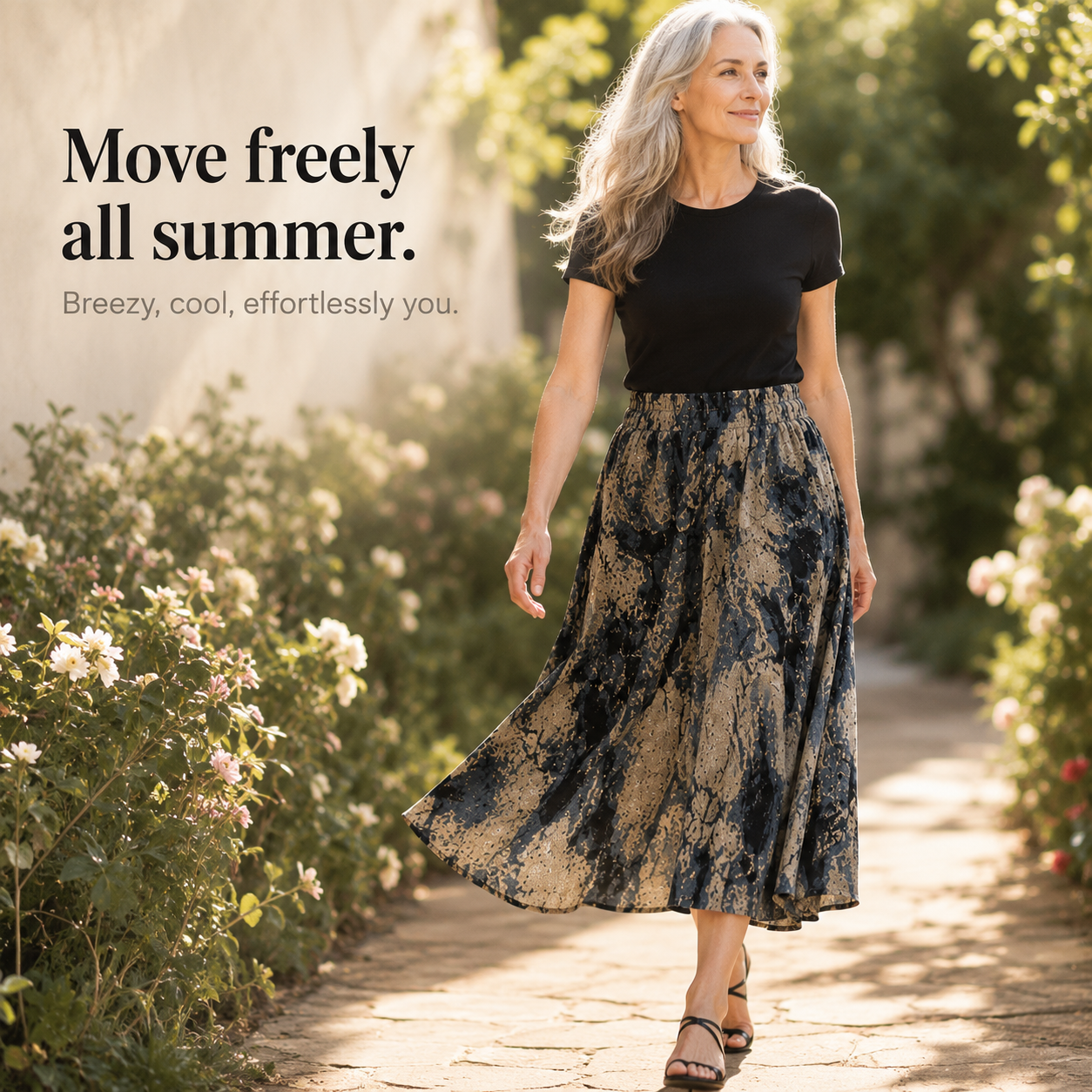 Florenza – Wide-Leg Flowy Summer Capri Pants with Elastic Waist & Pockets