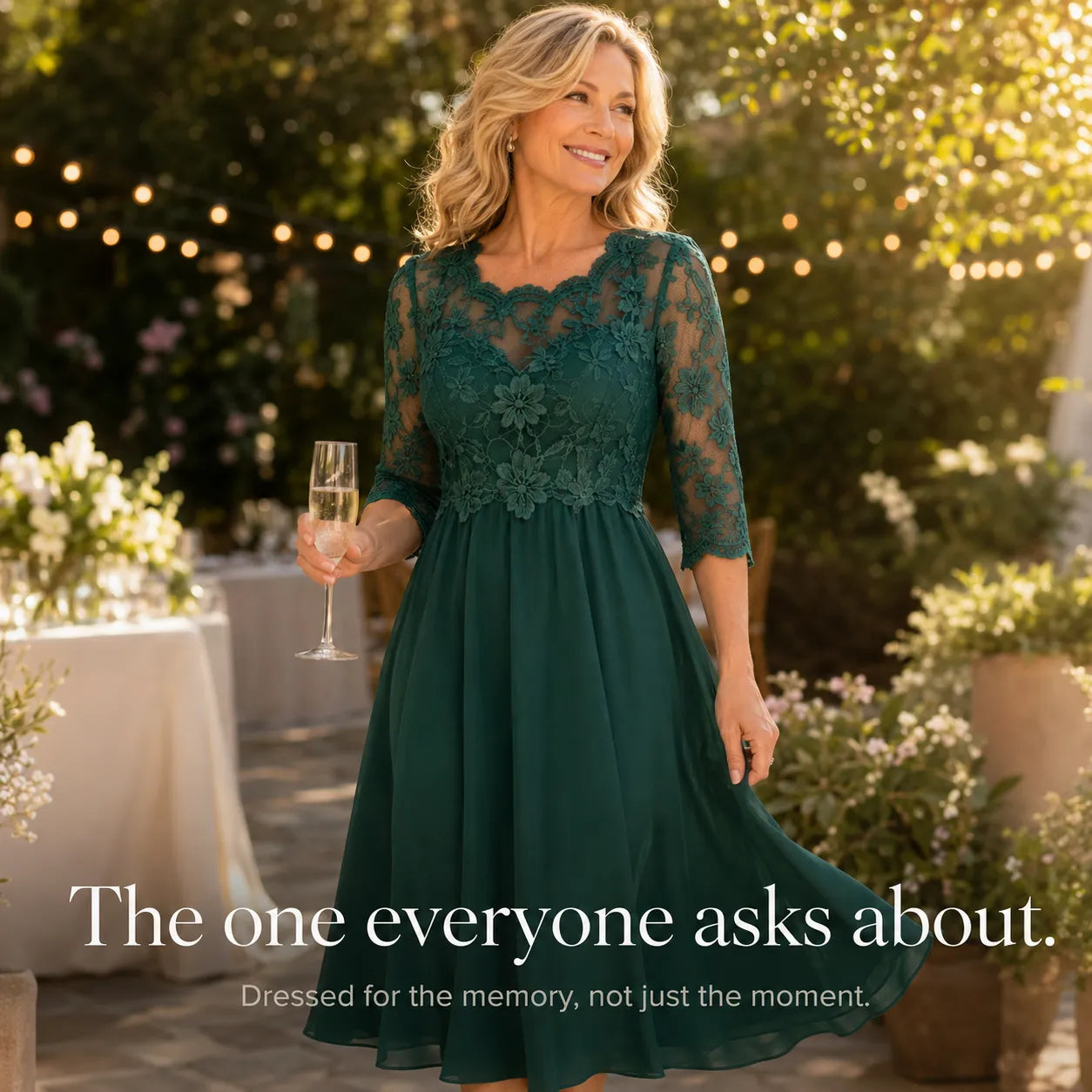 Florenza – Floral Lace-look Bodice Midi Dress with Flowy Skirt