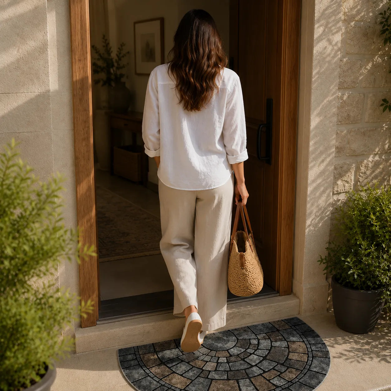 Halfmoon Stoneprint – Half-Circle Cobblestone-Print Door Mat