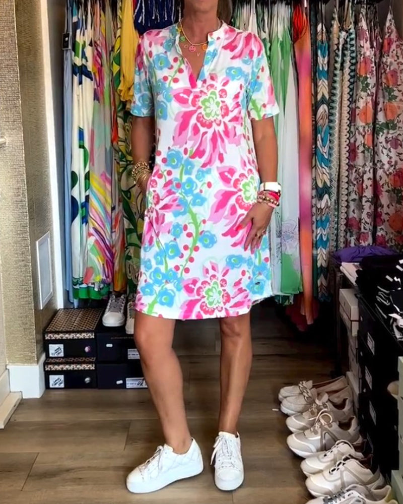 Ivendra | Short Sleeve Floral Print Dress