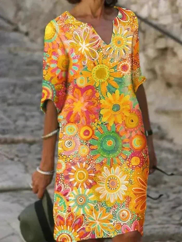 Daisy | Colorful Floral V-Neck Dress