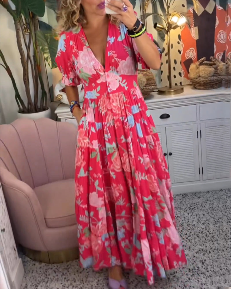 Catrisa ~ V-Neck Floral Pocket Dress