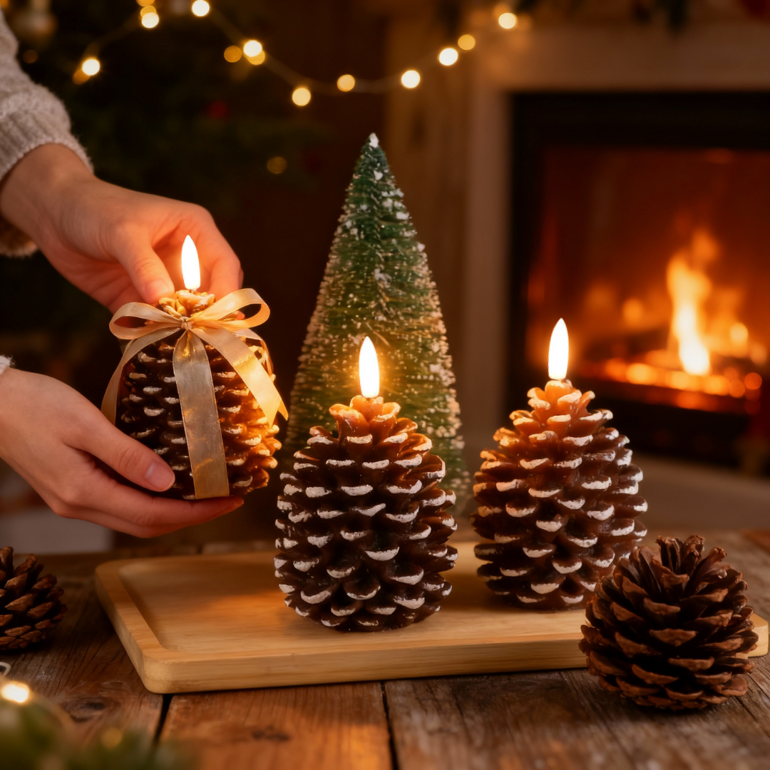 Lunapine – Flameless Pinecone Candle with Gentle Glow