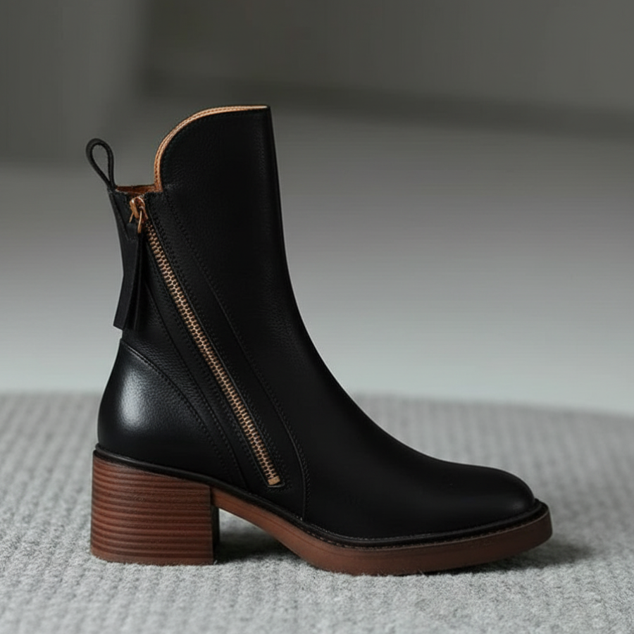 Marcel™ | Black Leather Ankle Boots with Comfortable Heel